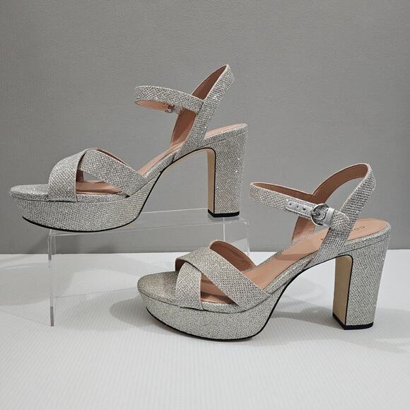 NEW Cole Haan Riannon Platform Heel Womens 10 Silver Glitter Block Heel Evening - Picture 2 of 14